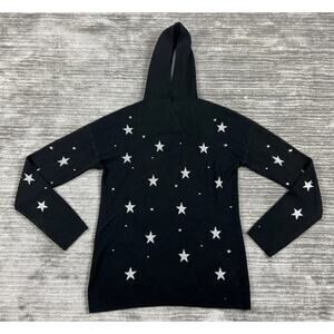 Marled Top Womens Medium Black Silver Hoodie Star Rhinestones Longsleeve Size M